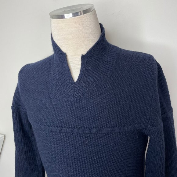 Greg Pier Mens Navy Blue Cashmere V-Neck High Neck Pullover Sweater Italy - Picture 5 of 15